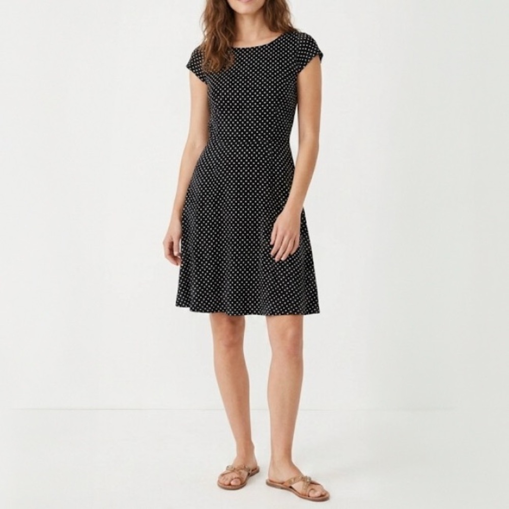 Vintage Polka Dot A Line Dress Black White Cap Sleeve Fit Flare Boho Chic MCM